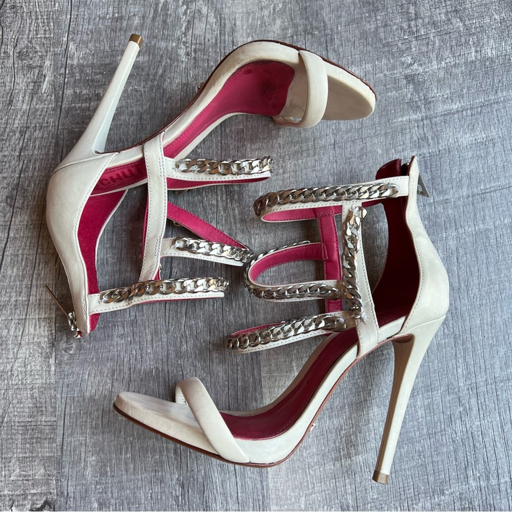 Schutz by Lala Rudge Heels Size EU 37 US 6 White Leather Chains